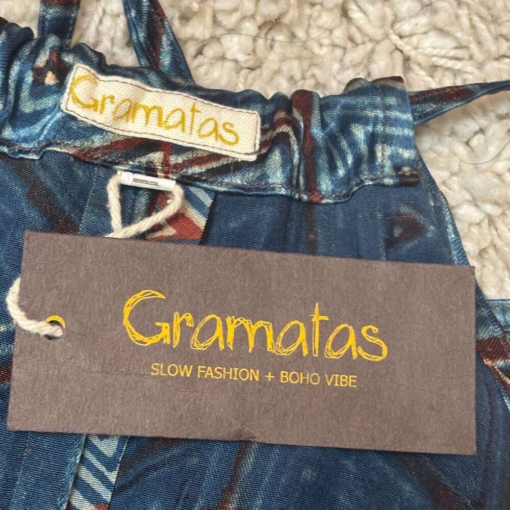 Gramatas Navy Velvet Halter Dress XL NWT Geometric Boho Pockets Slow Fashion - Picture 9 of 11